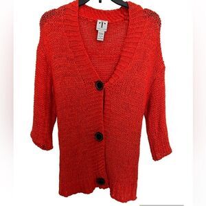 Rain + Rose Women's Cardigan Orange Button Up Loose Knit Sweater size S